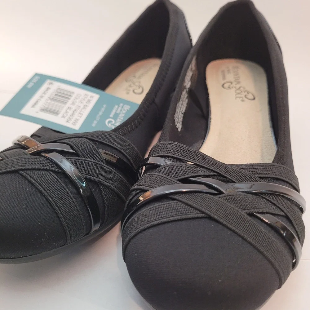 Mountain‎ Sole MS Ballet WW Women Black Low Wedge Wide Width Shoes 8W 674946354